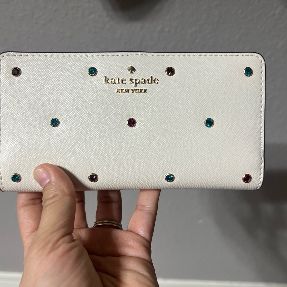 BRAND NEW Kate Spade White Wallet with Gem Accents